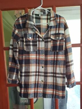 Tracies Plaid Shacket in Navy, Cream & Brown Tones